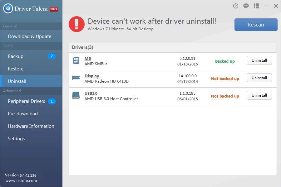 uninsttall drivers
