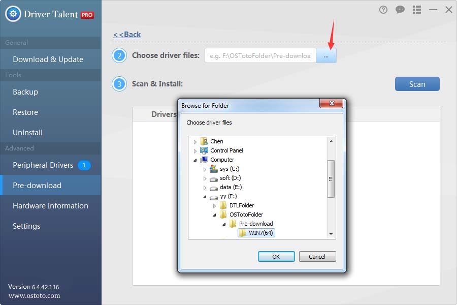 choose folder to save drivers