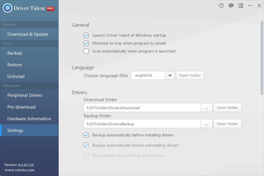 driver talent settings